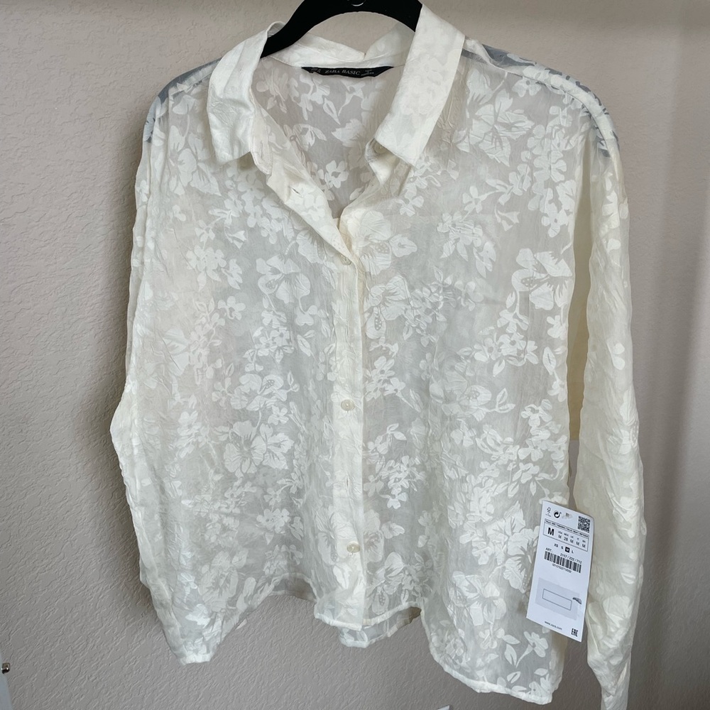 Zara Sheer Jacquard Cropped Blouse